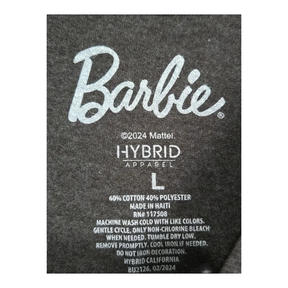 NWT Barbie DARK Gray Short Sleeve Tee with Doll Faces, LARGE - Picture 3 of 4
